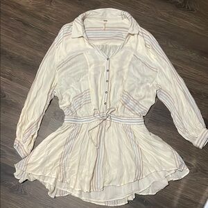 Free People Cream Peplum Blouse with Notched Collar